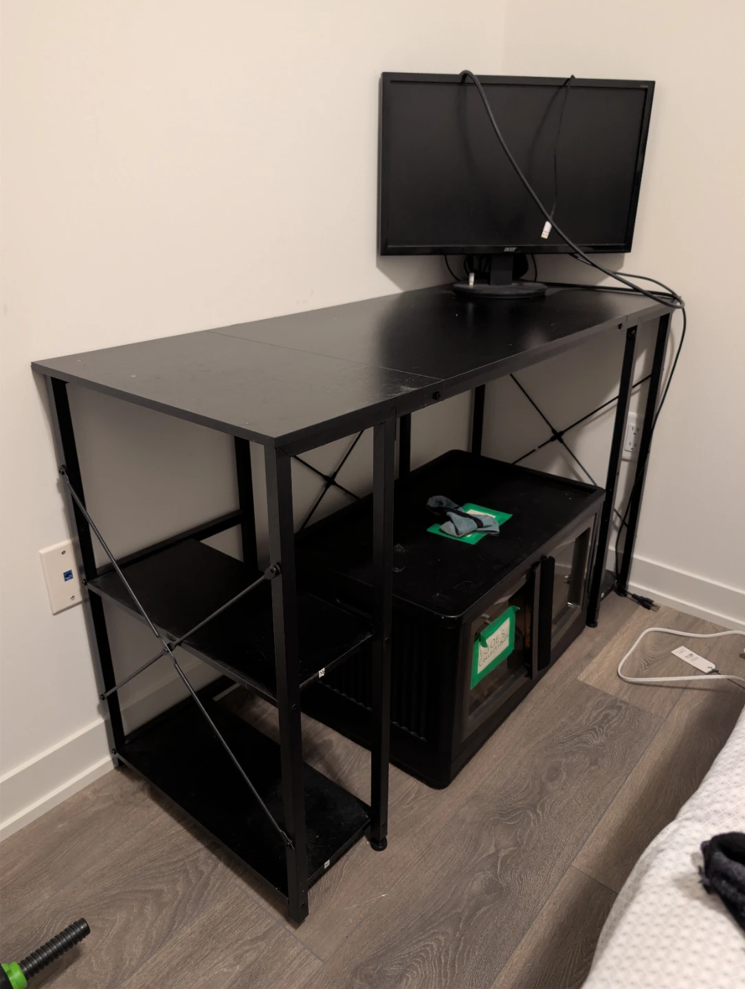 Black Computer Desk with Side Shelving
