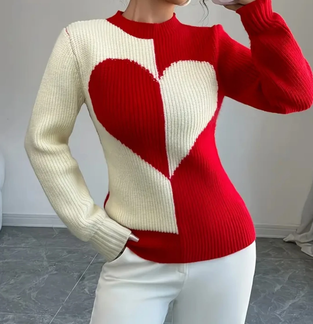Heart Pattern Knit Sweater