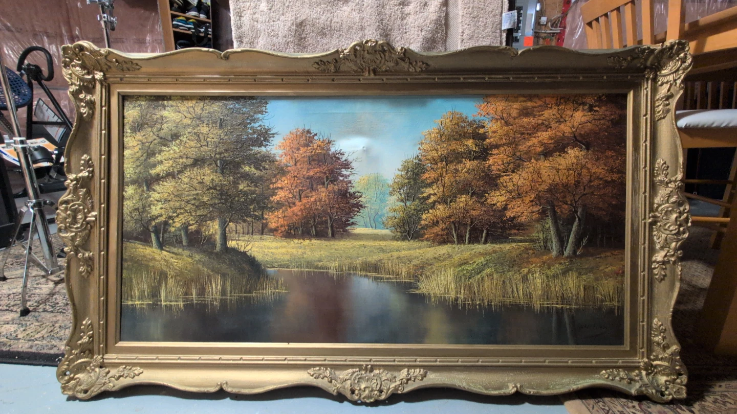 Large Framed Autumn Landscape Oil Painting