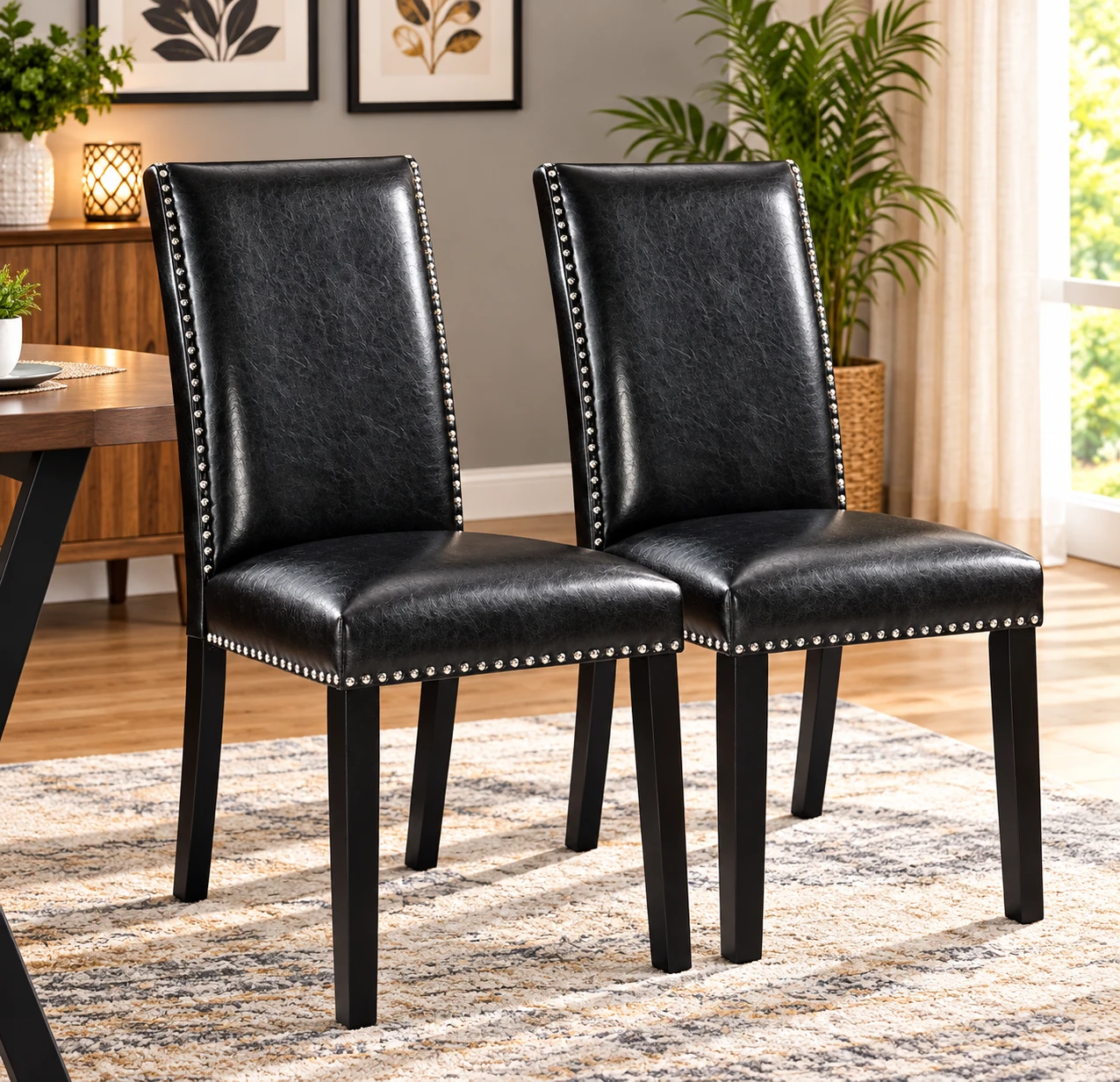 3-Piece dining set. Two leather chairs  Marble like Top Table - photo 2