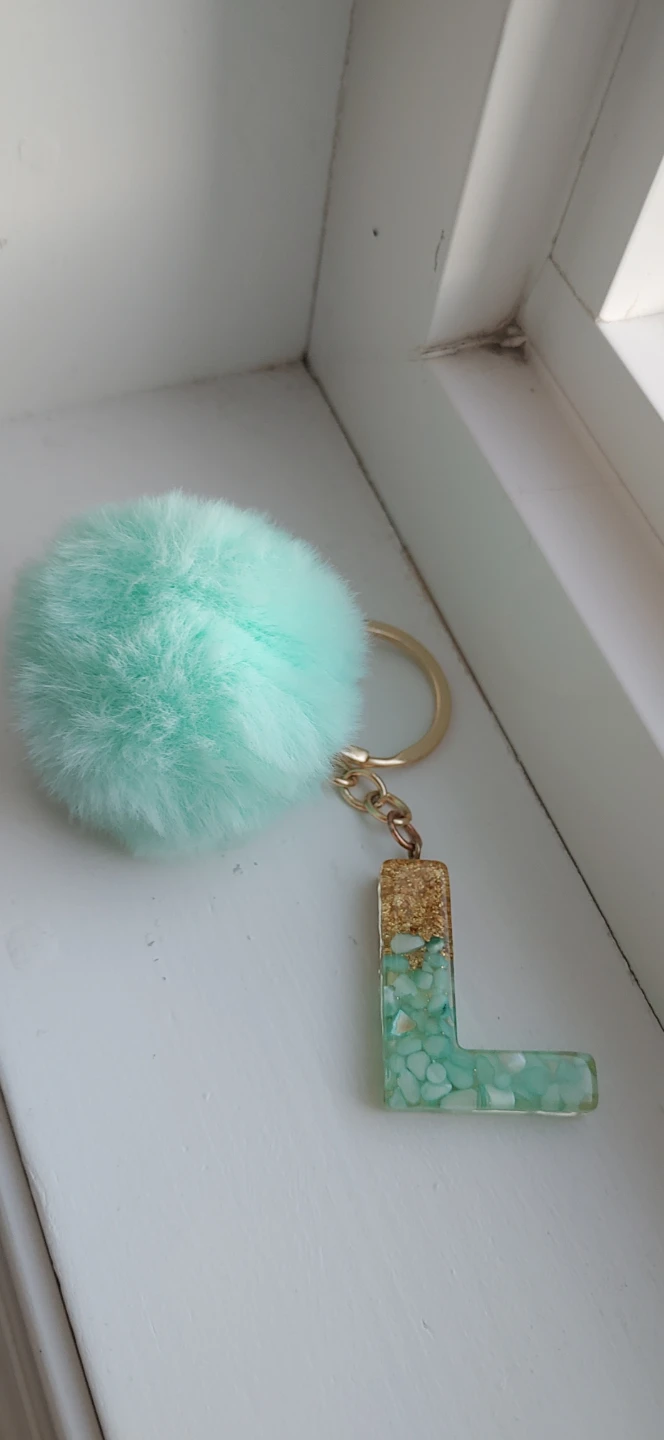 Letter L Resin Keychain with Pom Pom