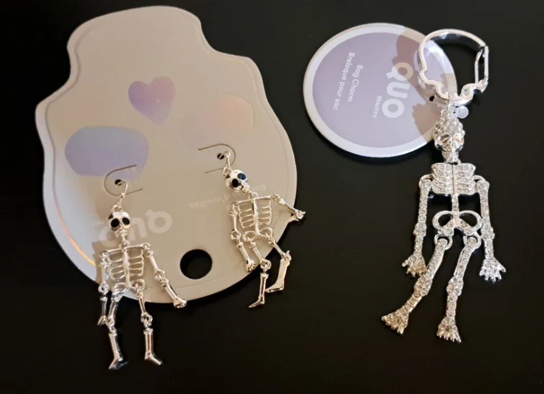 Quo Beauty Skeleton Earrings and Bag Charm
