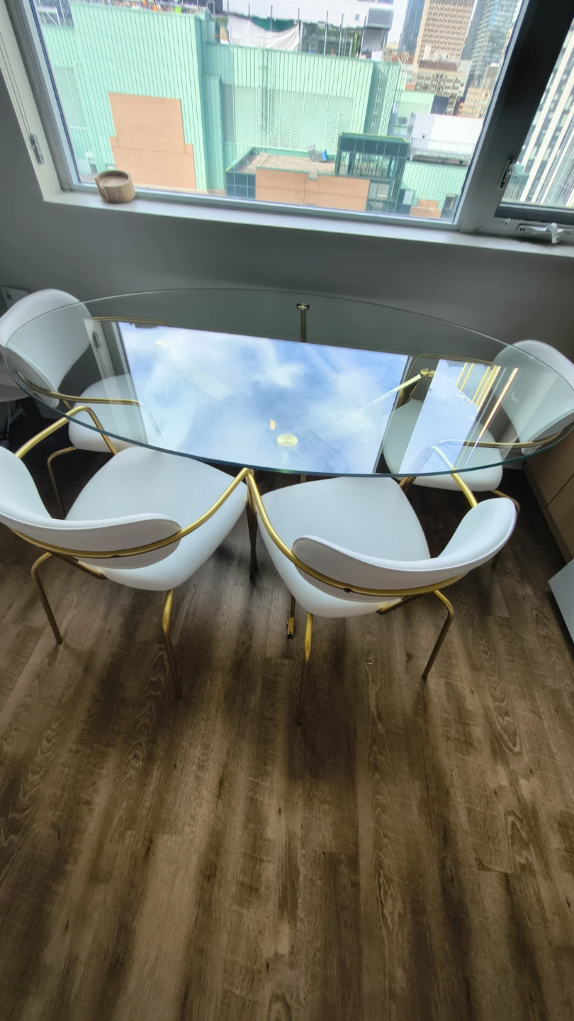 Modern Glass Top Dining Table with 4 Chairs (Gold Base) - photo 4
