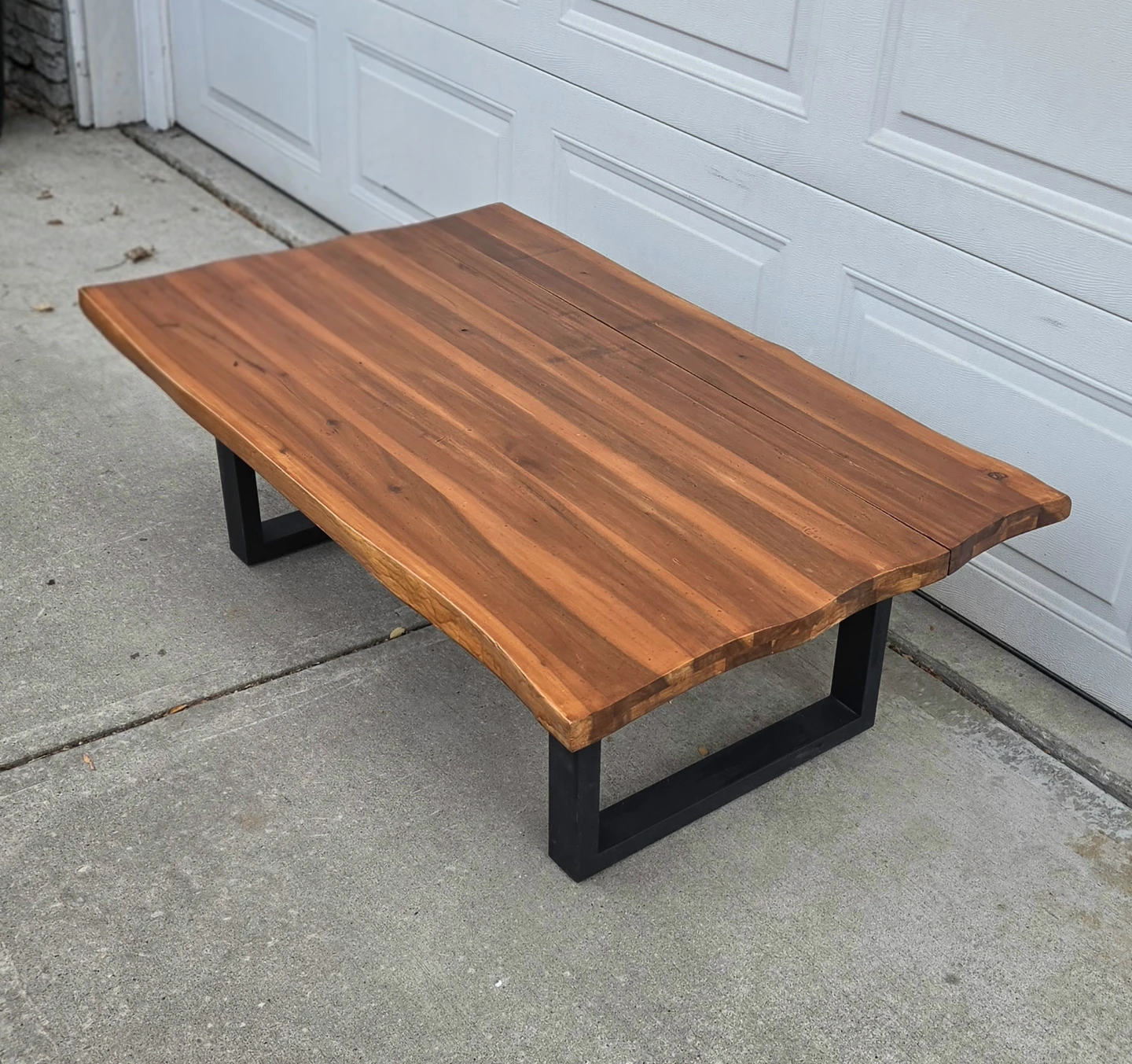 Solid Acacia Wood Live Edge Coffee Table in Pecan w Black U-Legs