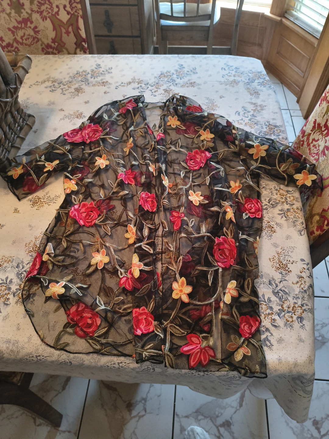 Black Floral Embroidered Sheer Cardigan