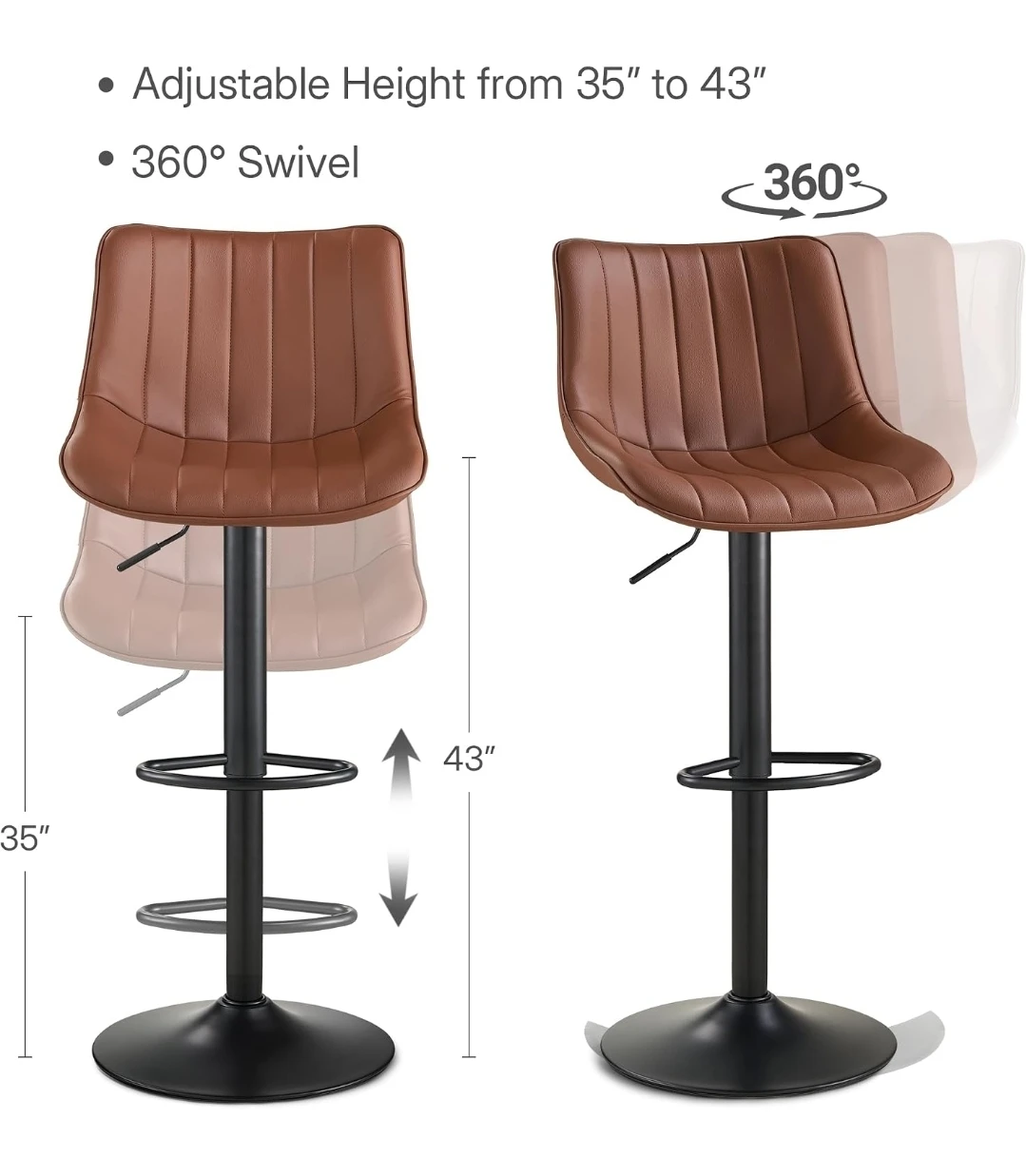 Set of 2 Brown Synthetic Leather Bar Stools - photo 3