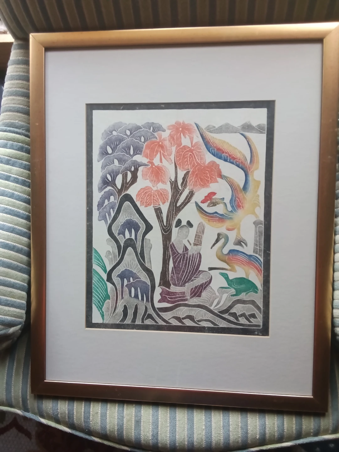 Vintage 20thC Chinese Folk Art Woodblock Print