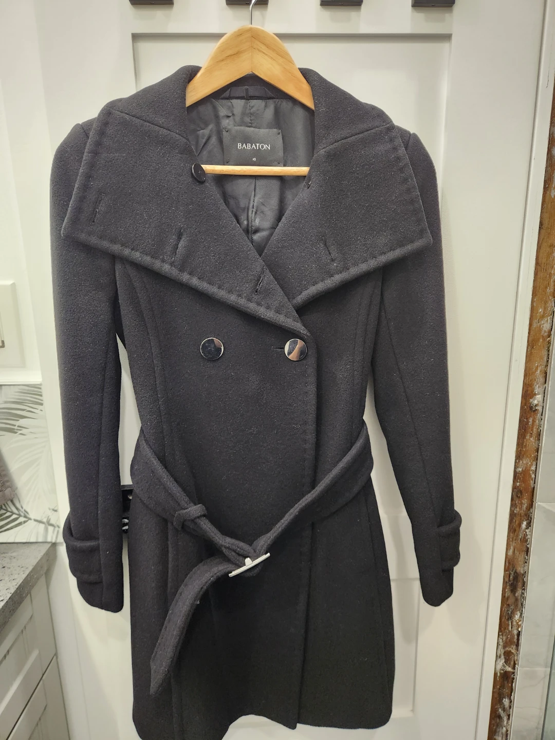 Babaton Black Wool Cashmere Blend Coat