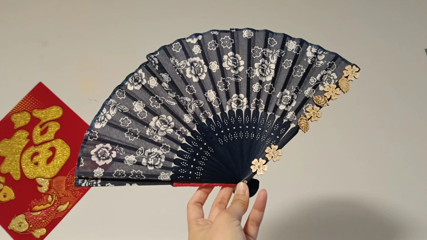 Decorative Navy Blue Floral Hand Fan - photo 3