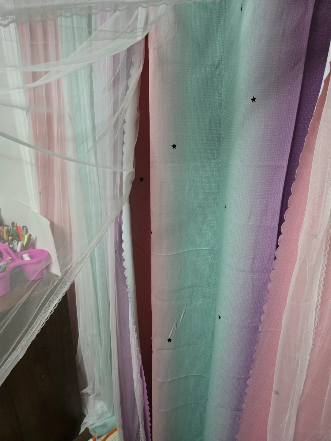 Pastel Star Print Grommet Curtains - photo 5