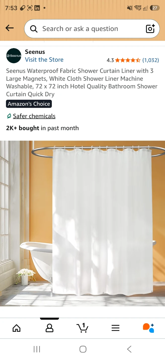 72x72 White Shower Curtain w/ hooks - photo 2