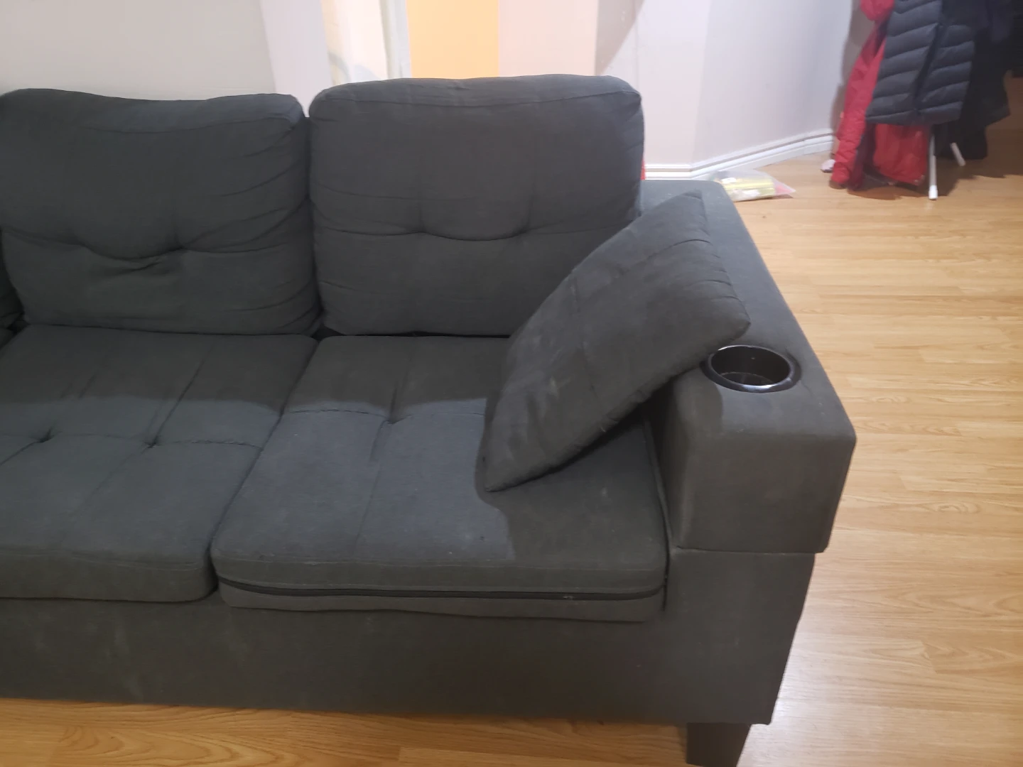 Free Dark Grey Sectional Sofa with Cup Holder - photo 3