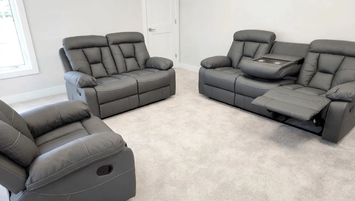 $1750 - 6-Seater Gray Recliner couch sofa  Set  3 pic New -