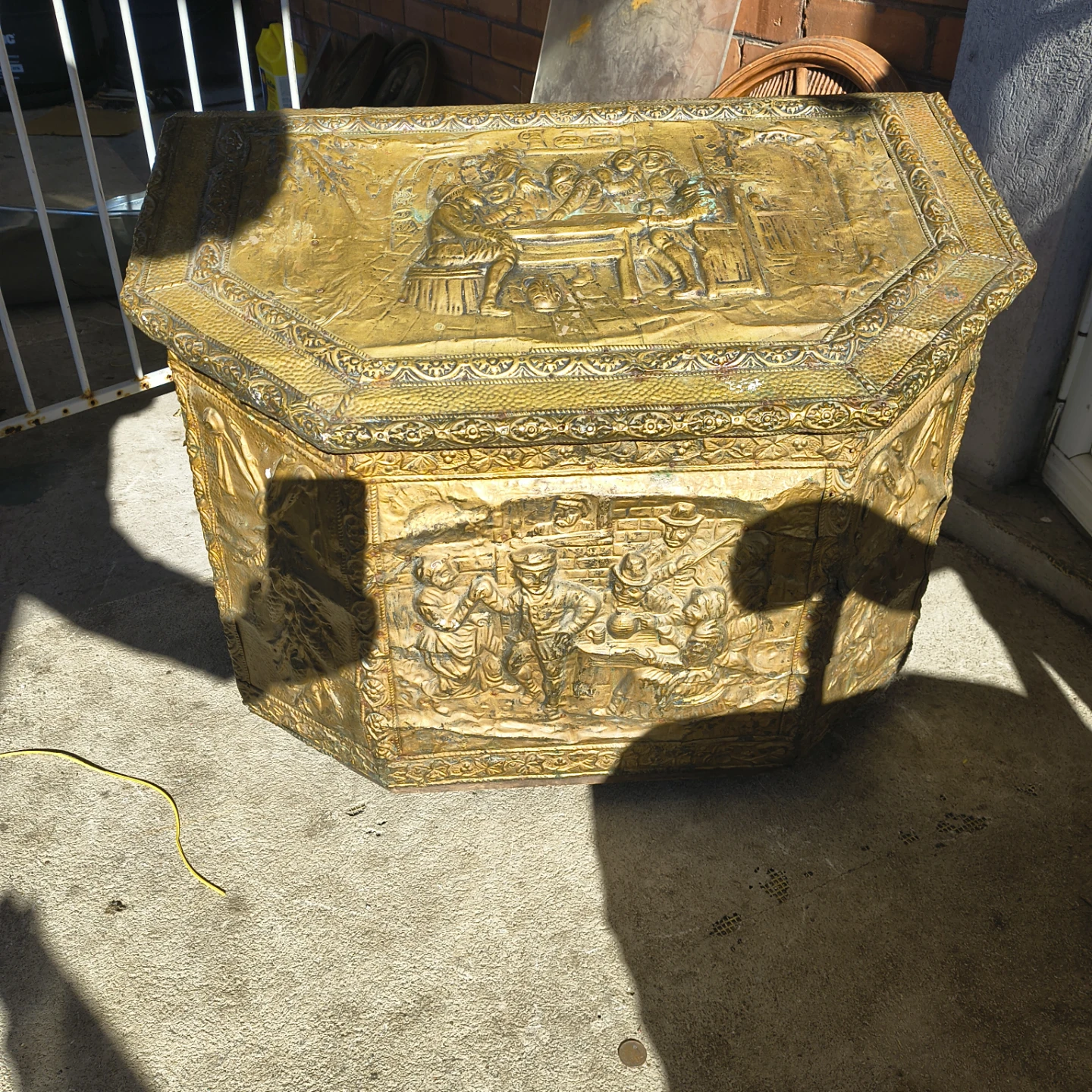 Vintage Embossed Brass Log Box