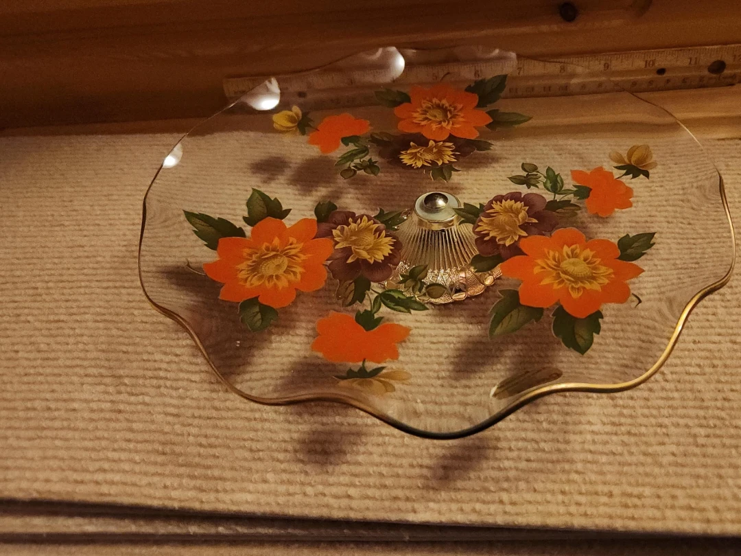 Vintage Chance Glass Floral Cake Stand