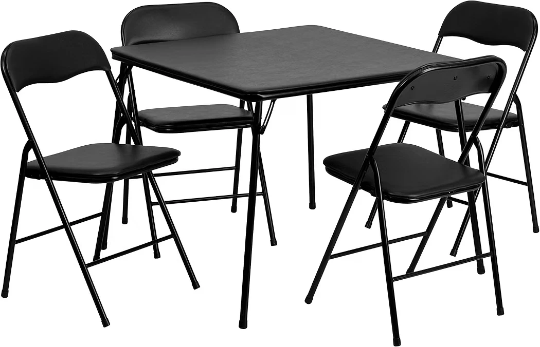 New<>5-Piece Black Folding Table and Chair Set - photo 4