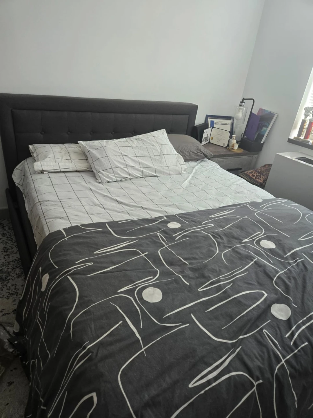 Dark Gray Upholstered Queen Bed Frame