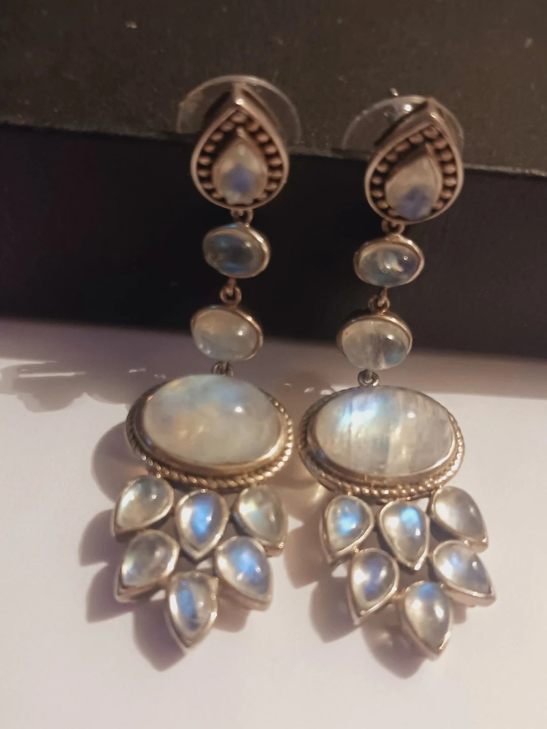 Stunning Sterling Silver 925 Rainbow Moonstone GemstoneEarrings - photo 4