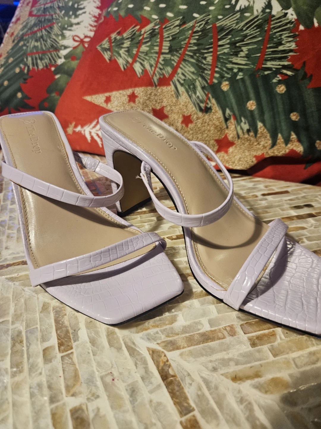 The Drop lilac croc-embossed square-toe heels size 7