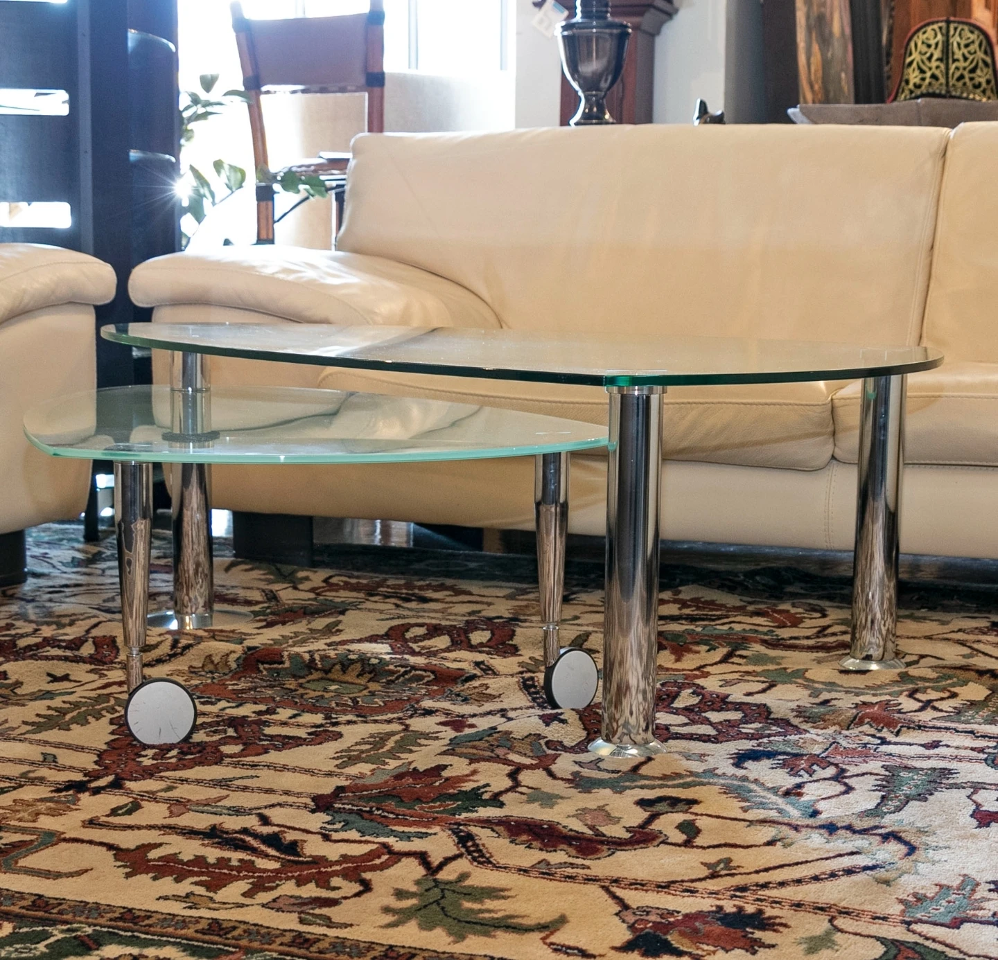 Two Tier Glass Coffee Table with Rotating Lower Tier - photo 2