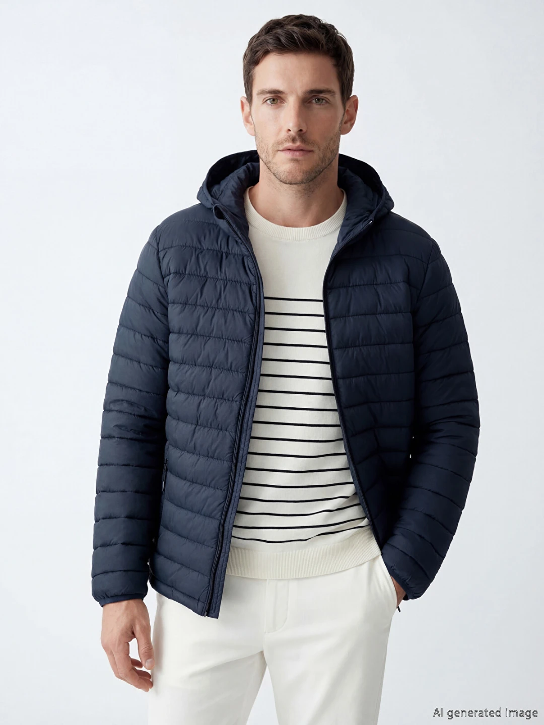 New MENS Navy Blue Hooded Puffer Jacket