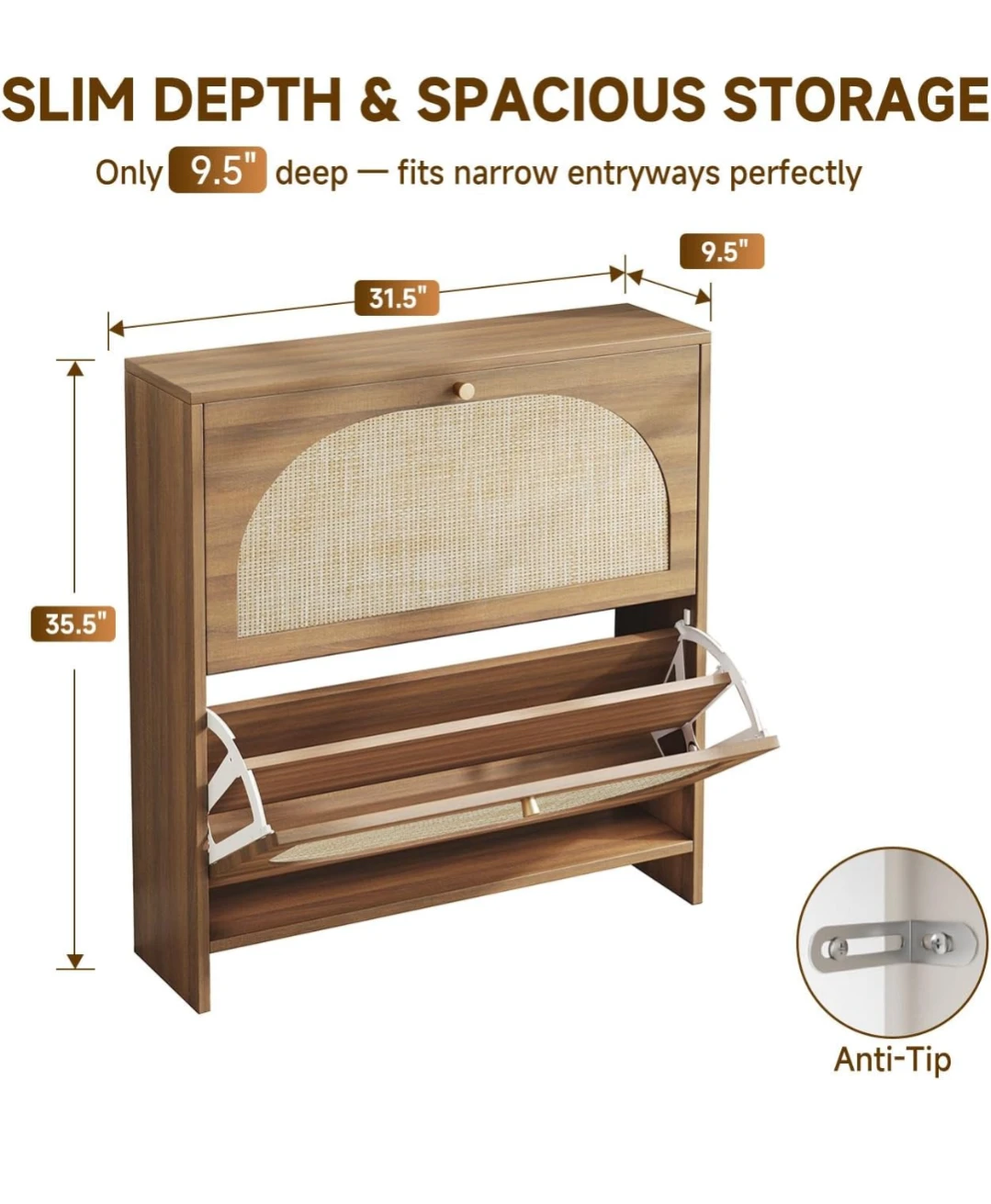 Rattan Slim shoe cabinet for entryway - photo 4