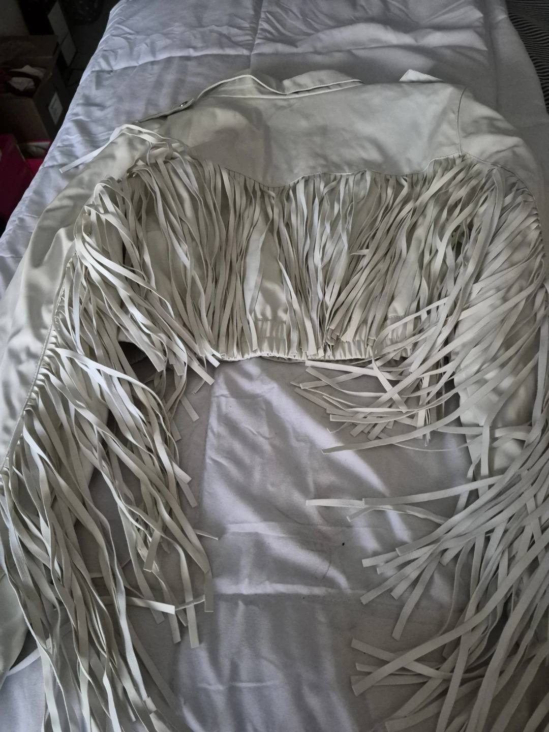 Fashion Nova Cream Fringe Faux Leather Jacket - photo 3