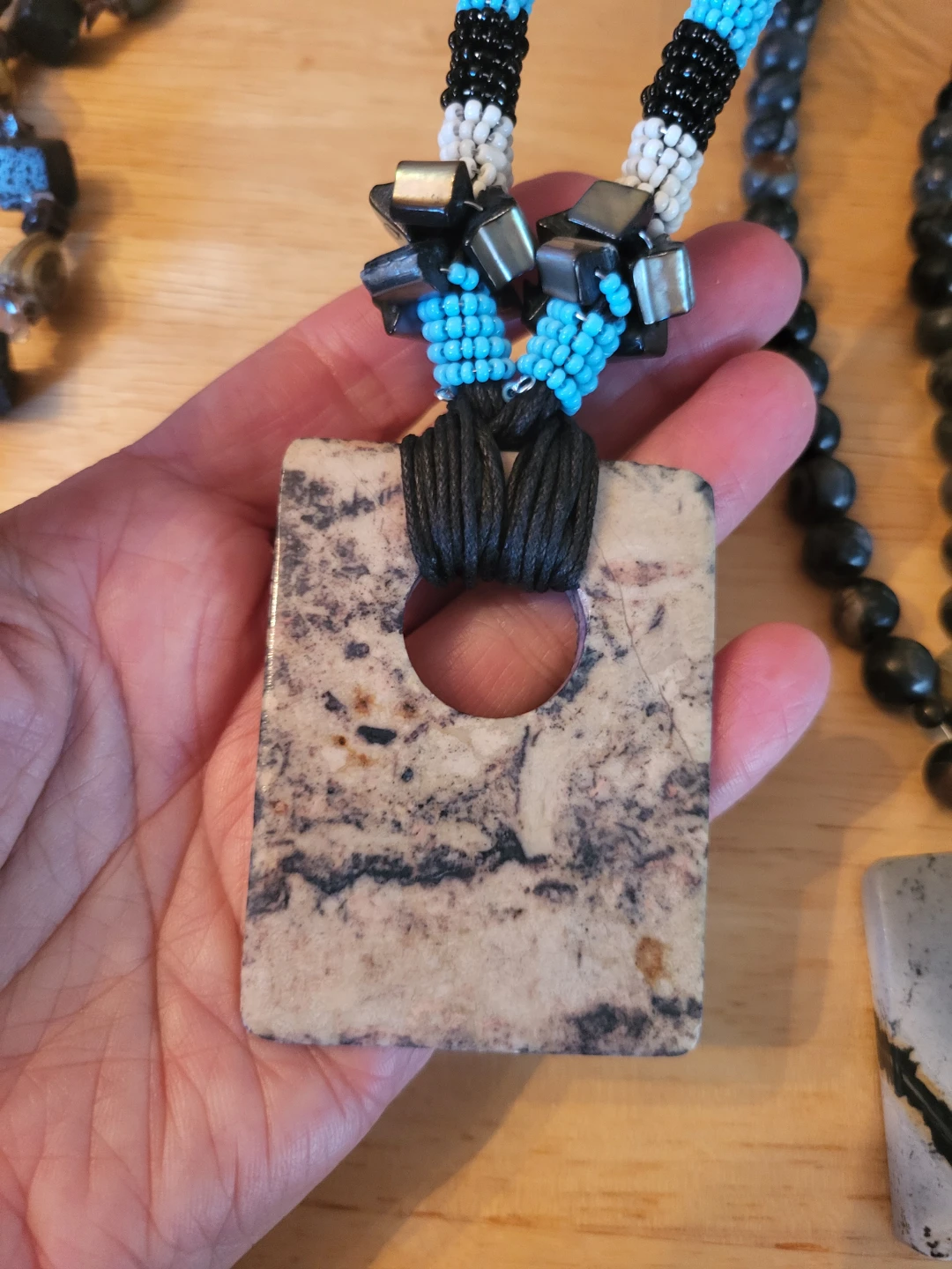 Three handcrafted stone and bead necklaces - photo 3