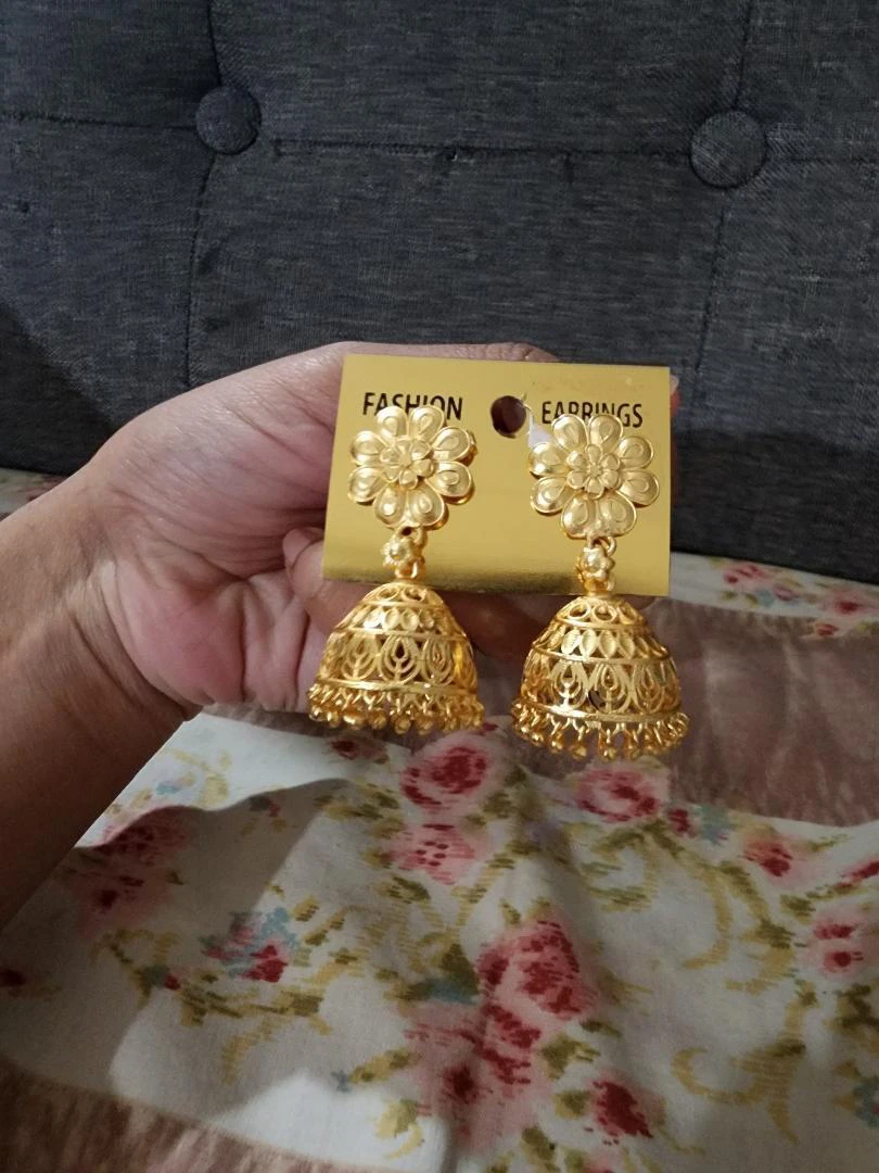 Gold-Tone Flower Jhumka Earrings