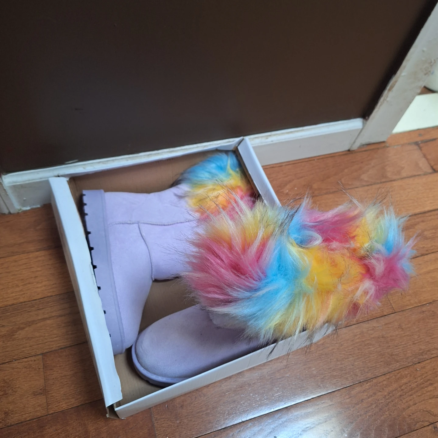 Lilac Faux Fur Trim Boots - Size 8