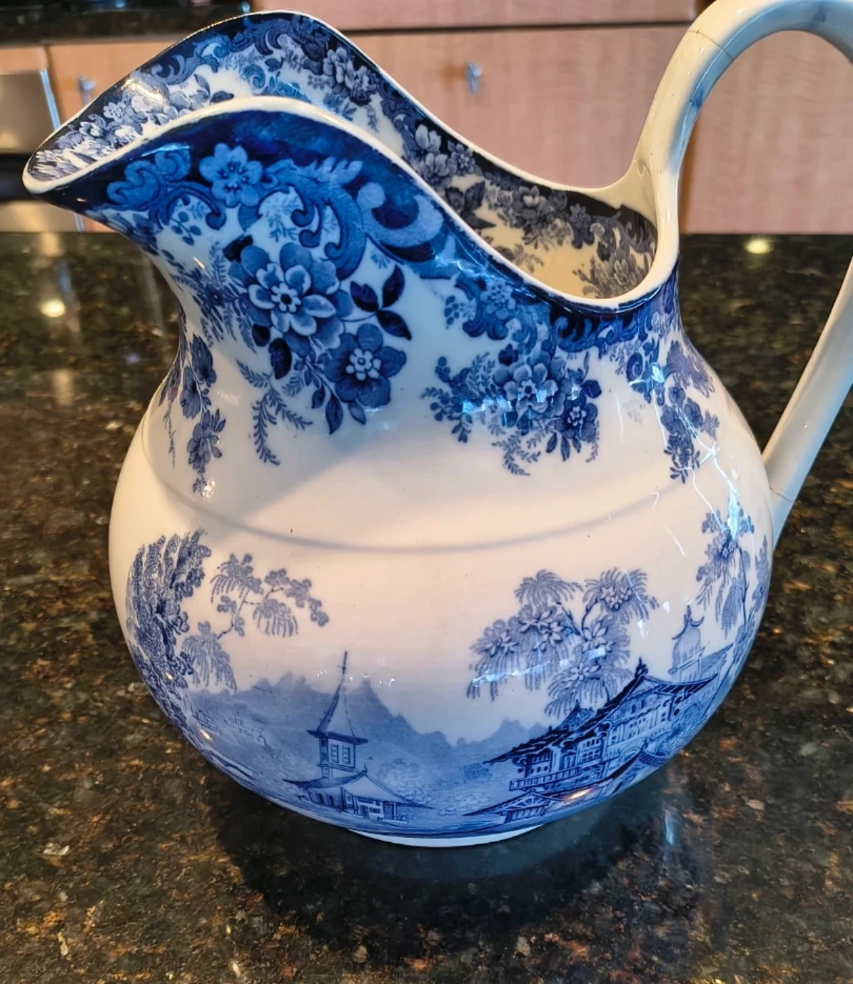 Blue and White Ceramic Pitcher