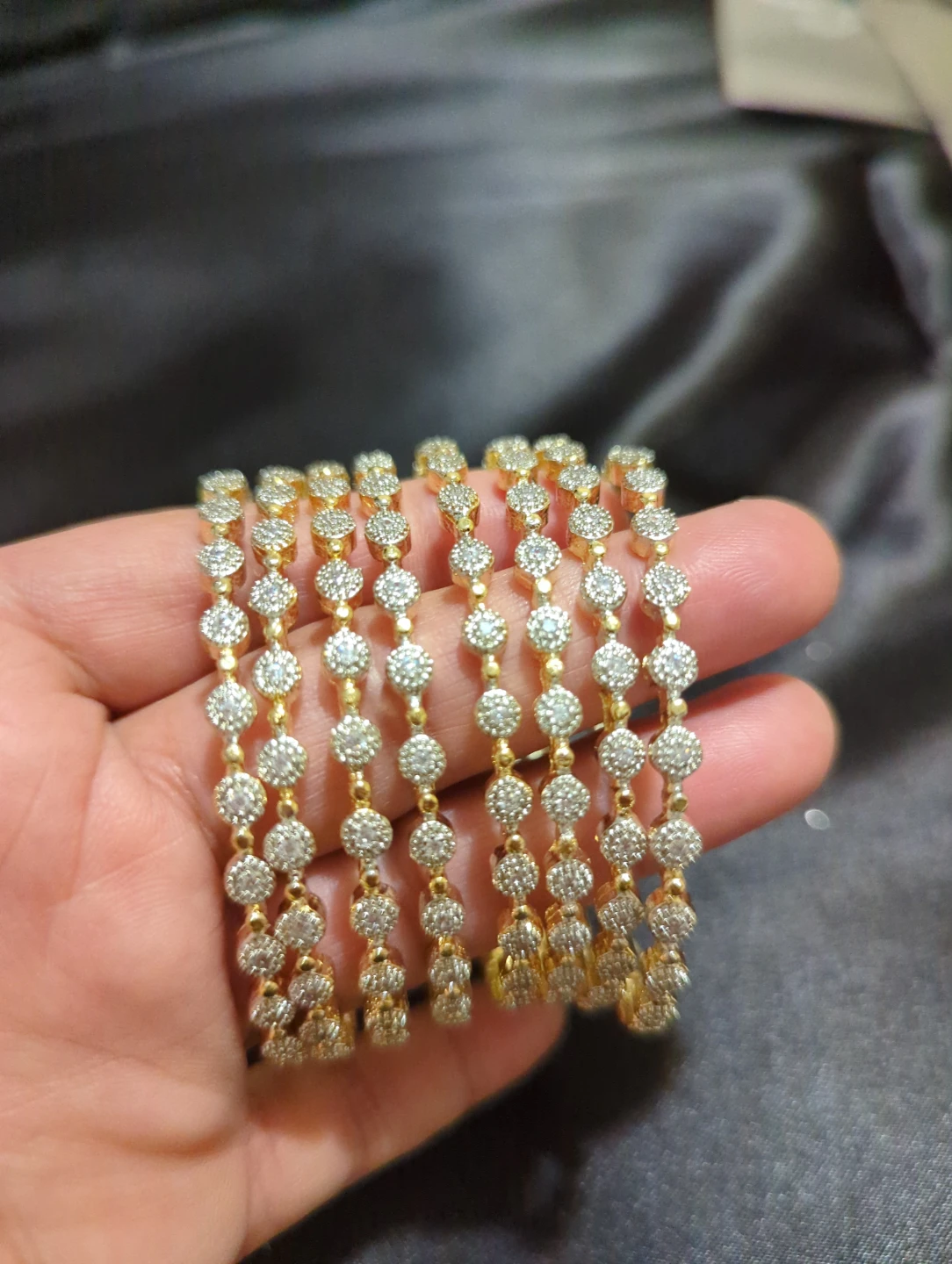 Set of 7 Gold Tone Stone Bangles - photo 2