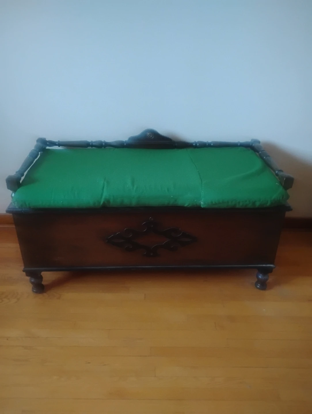 Vintage Wooden Cedar Chest with Green Cushion