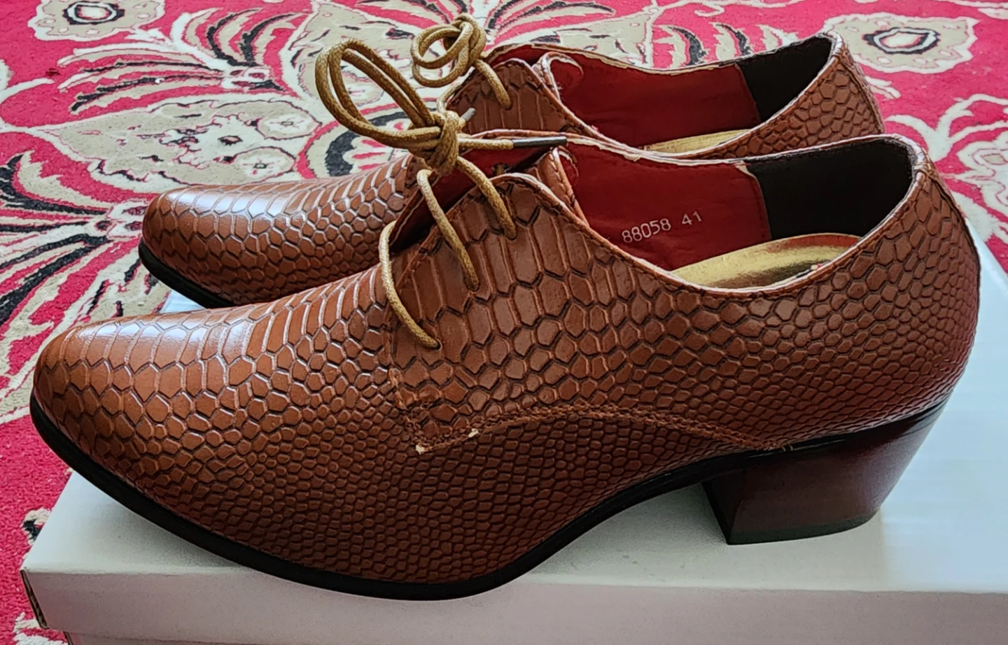 Men's/Unisex Brown Snake-Embossed Leather Oxford Heeled Shoes - photo 4