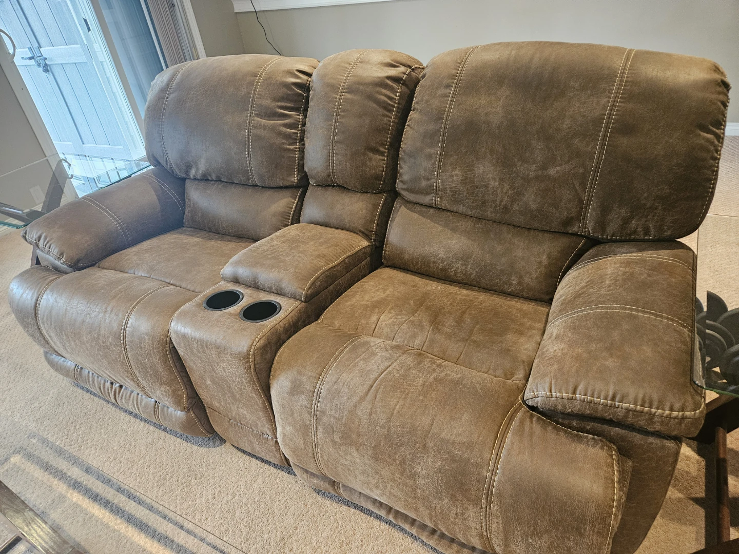 Brown Leather Reclining Loveseat - photo 2