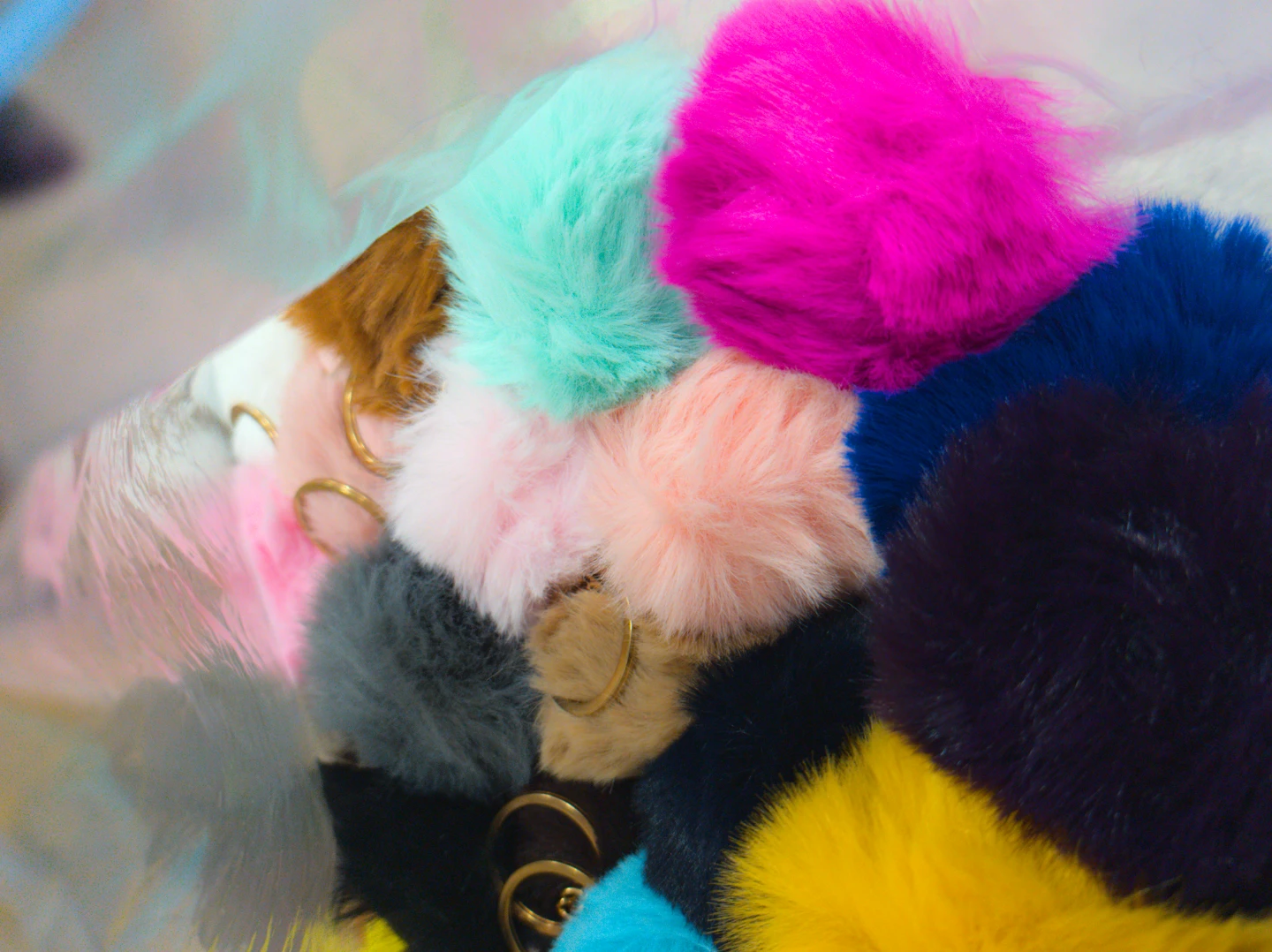 20 Assorted Fluffy Faux Fur Pom Pom Keychains - photo 3