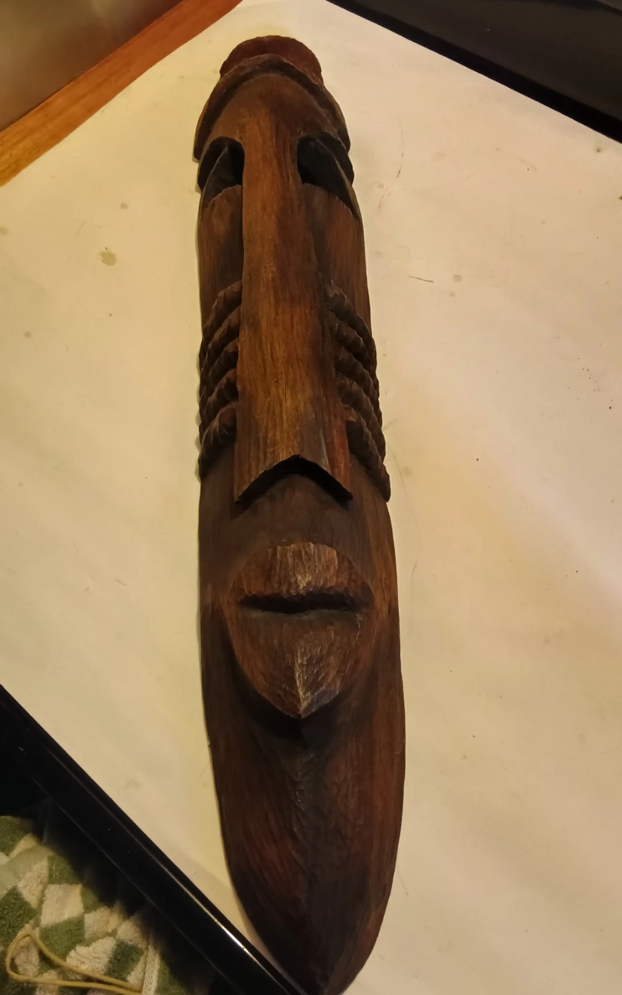 Hand-Carved Elongated Tribal Wall Mask (Signed CH. ST-FELIX)