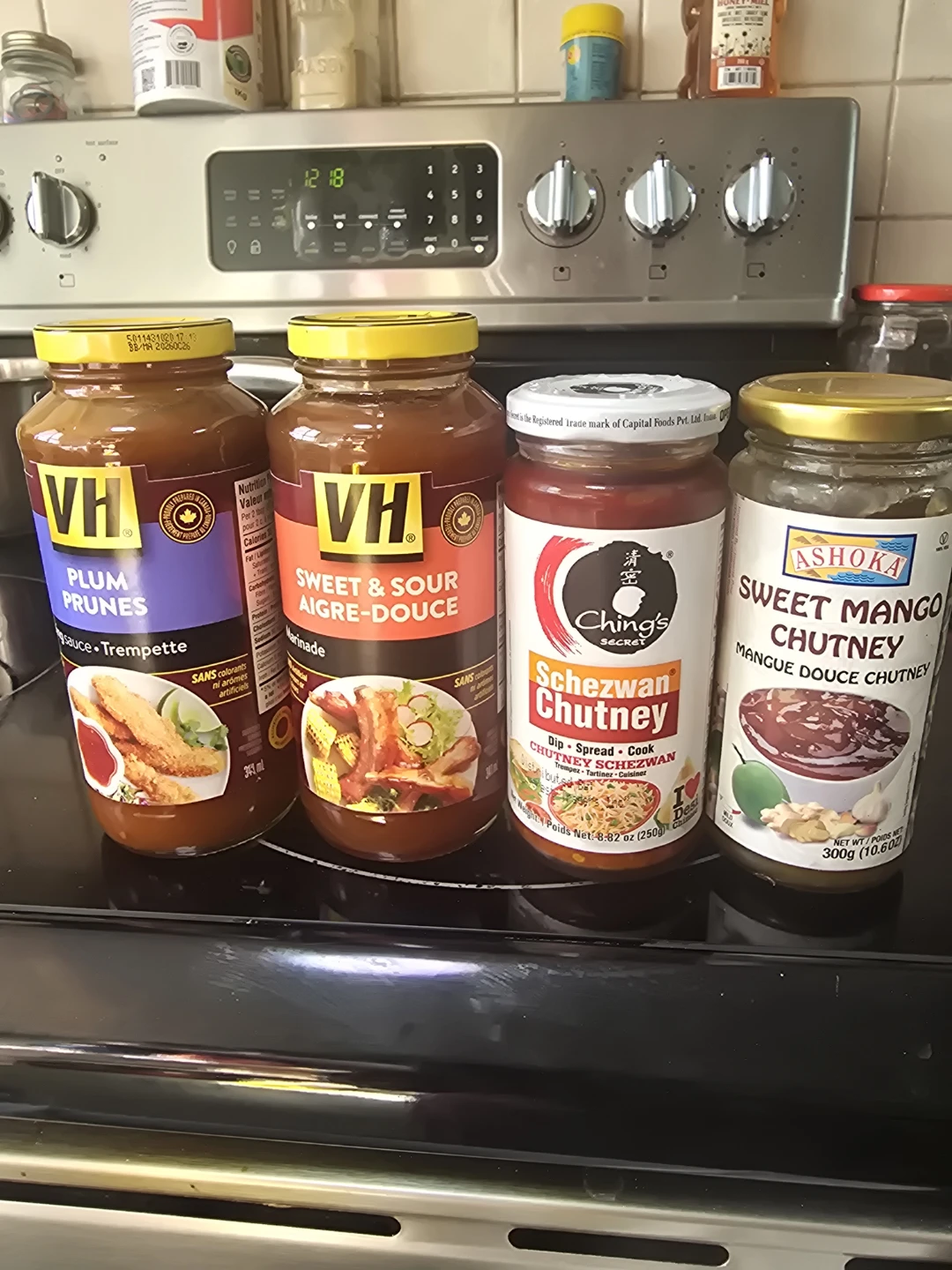 Assorted Condiments: VH Sauces, Ching's and Ashoka Chutneys