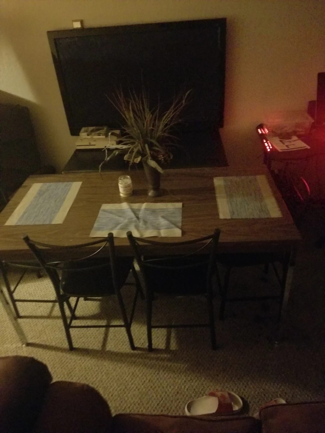 Dark Wood Finish Desk with Metal Legs and chairs