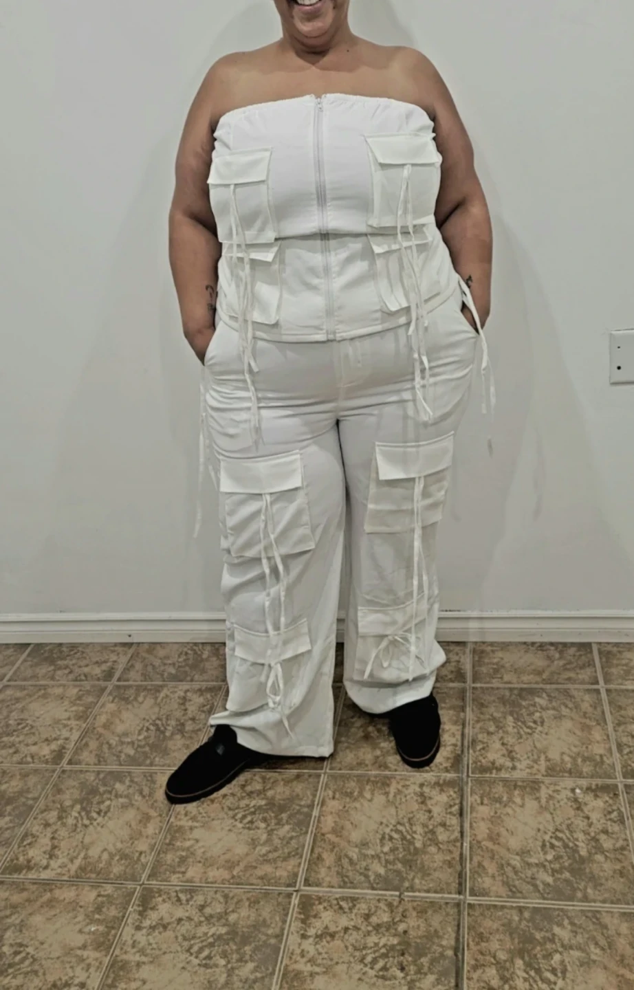 White Tube Top and Cargo Pants Set