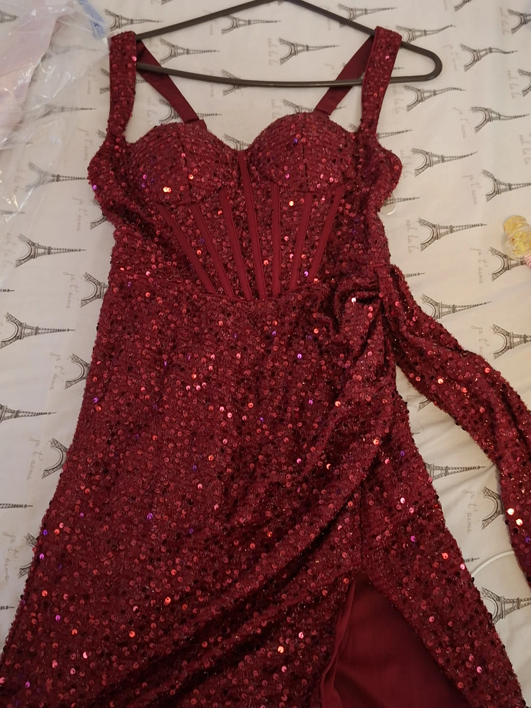 Red Sequin Corset Evening Gown - photo 3