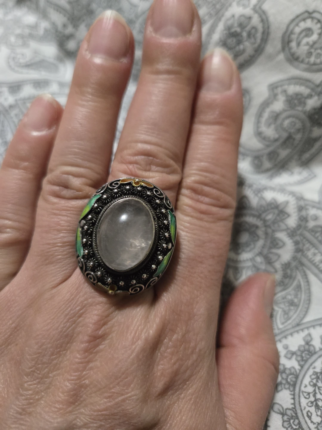 Vintage Filigree Cloisonne quartz Ring
