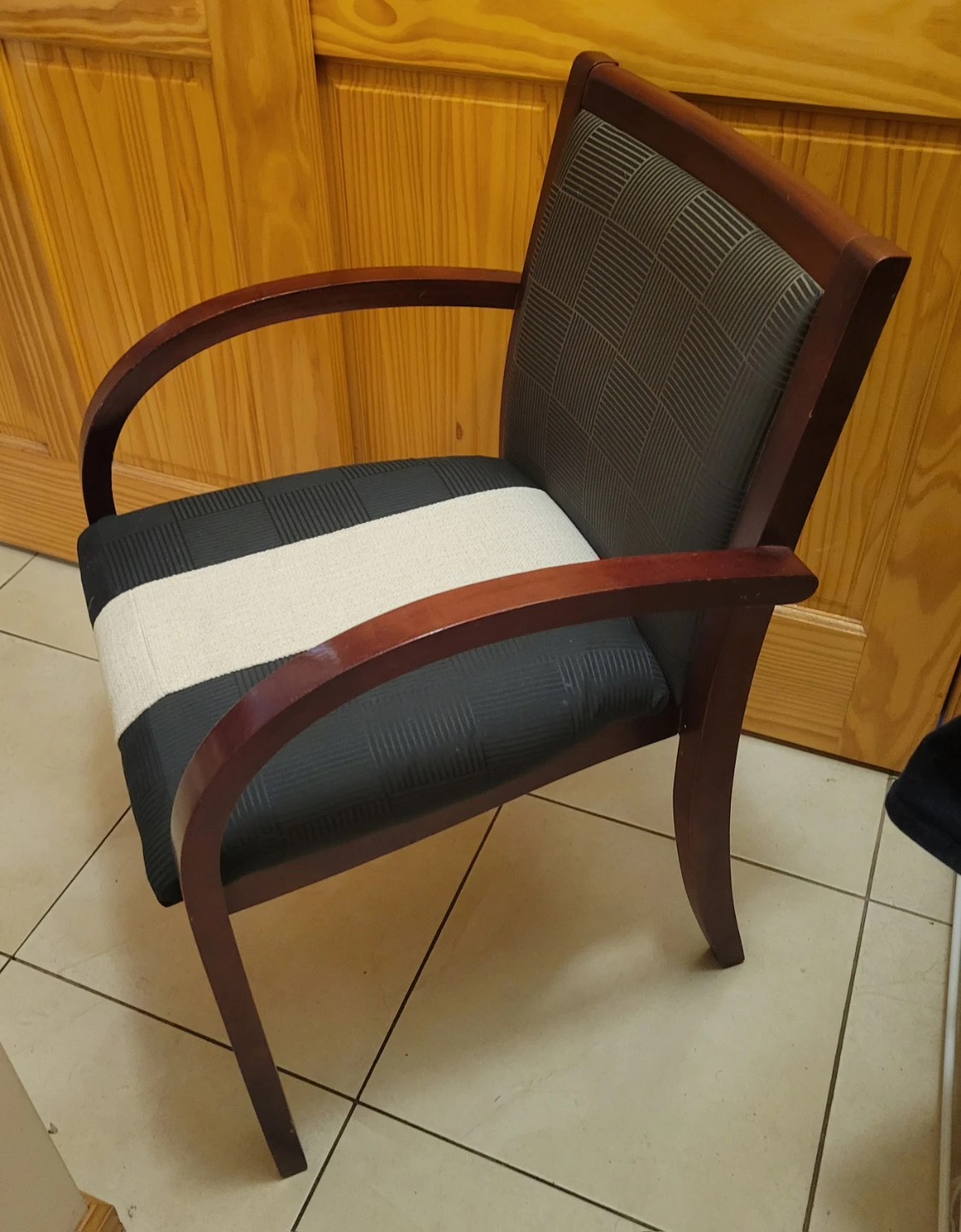 Armchair with Dark Wood and Textured Fabric - photo 2