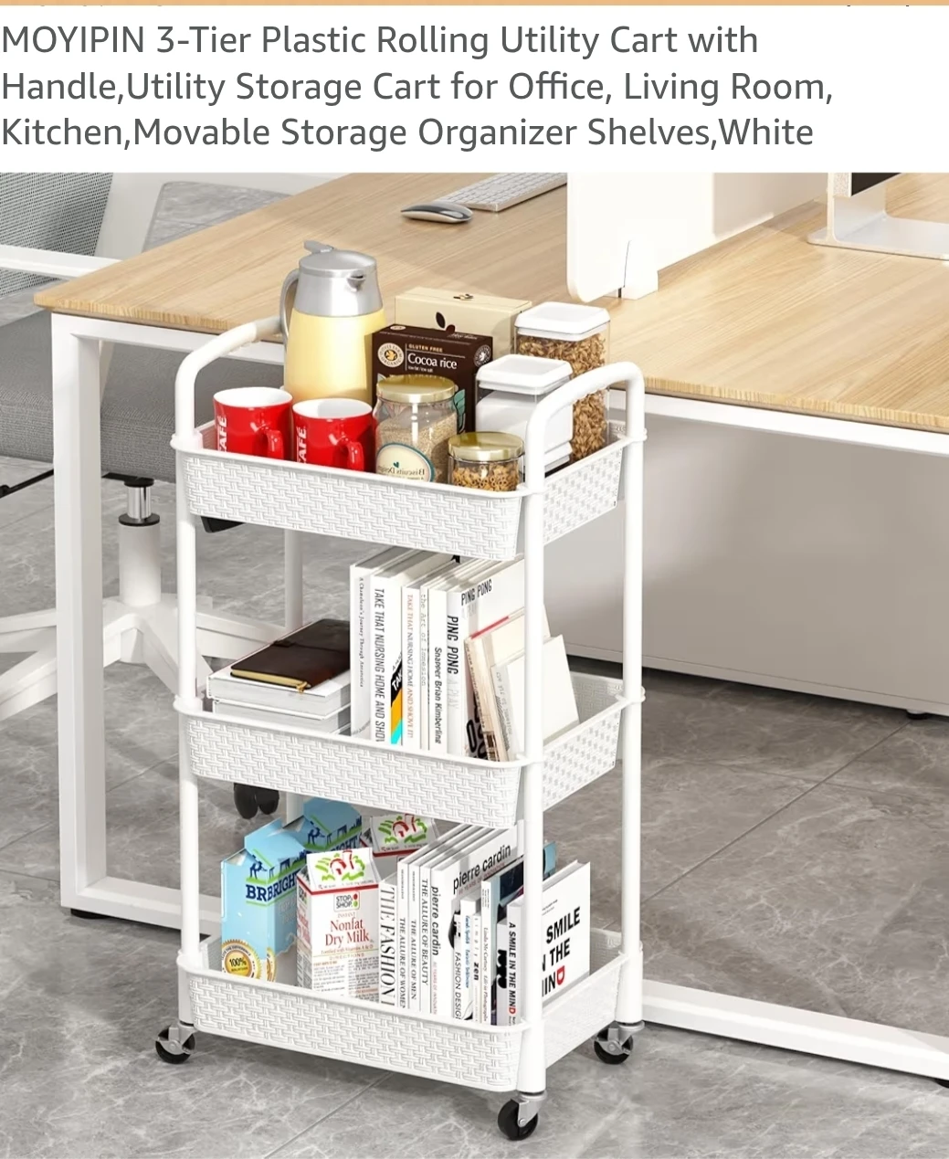 MOYIPIN 3-Tier Rolling Utility Cart - White