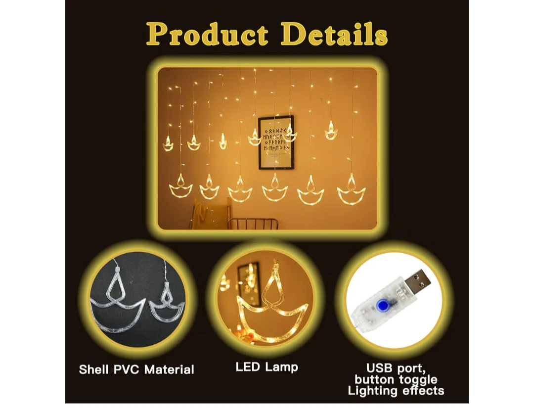 Diwali Diya Curtain LED String Lights - photo 2