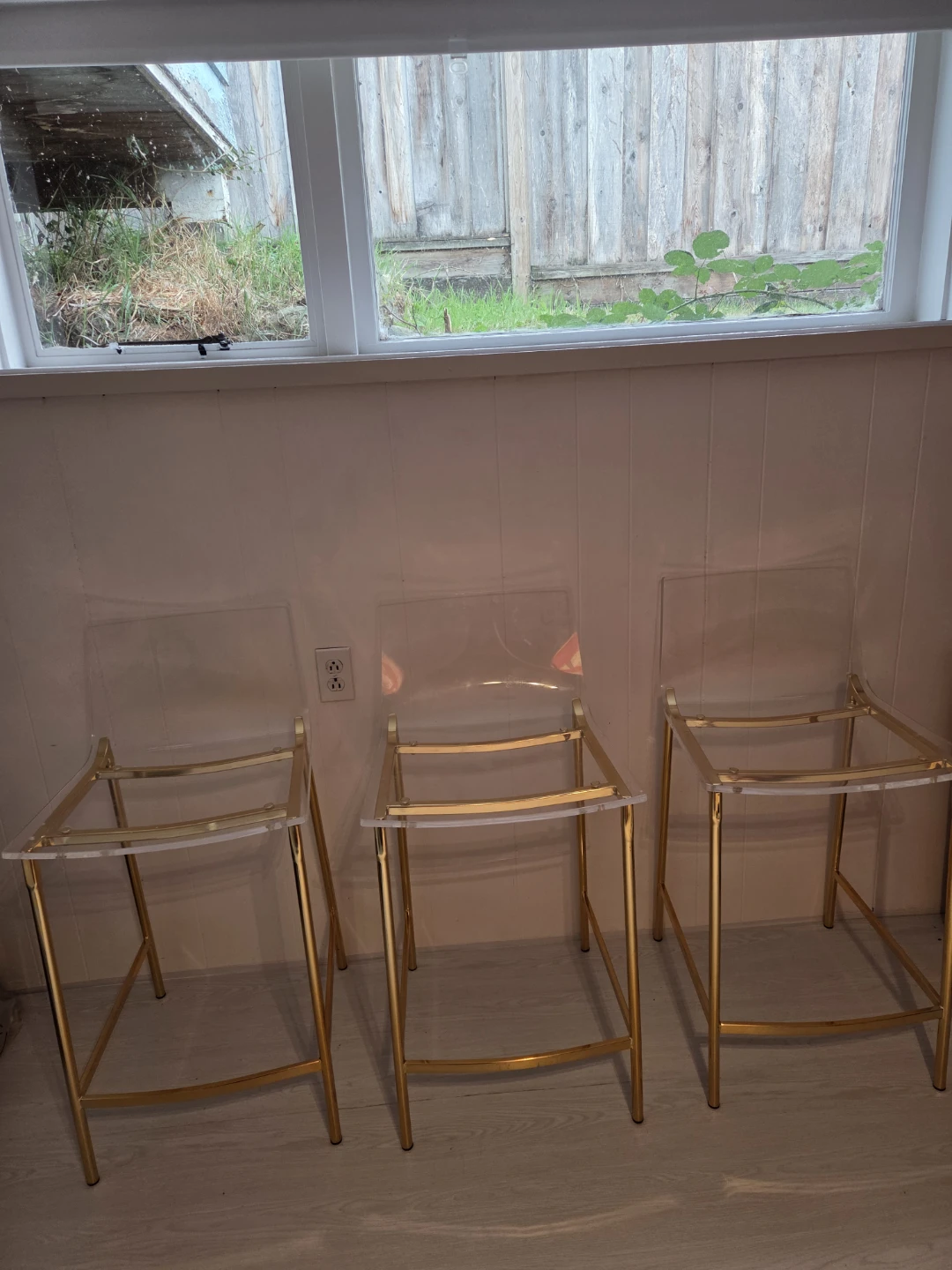 Set of 3 Acrylic and Gold Bar Stools