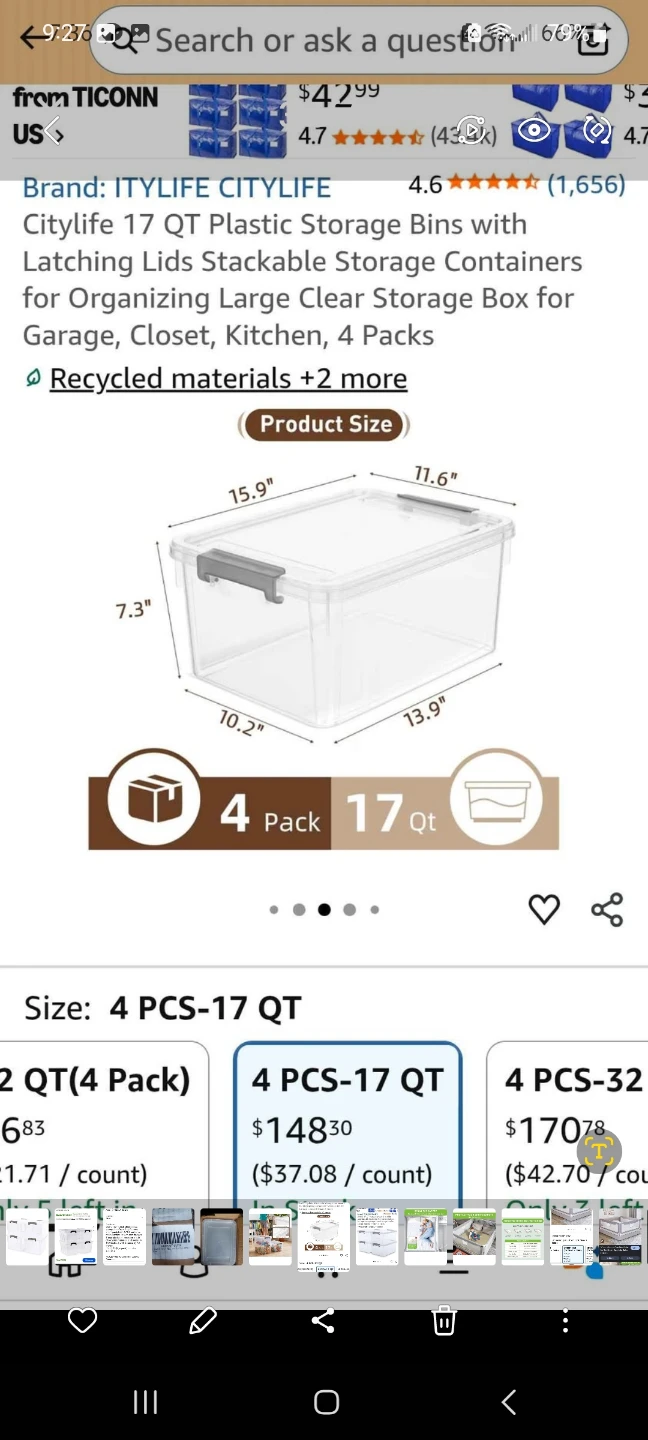 Citylife 17 QT Plastic Storage Bins, 4-Pack - photo 2