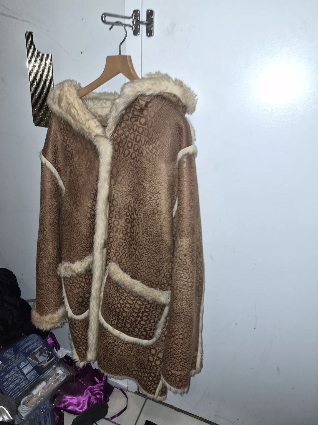 Brown Animal Print Faux Shearling Coat