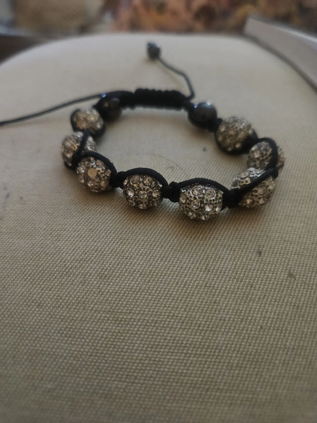 Black Shamballa-style Macrame Crystal Beaded Bracelet