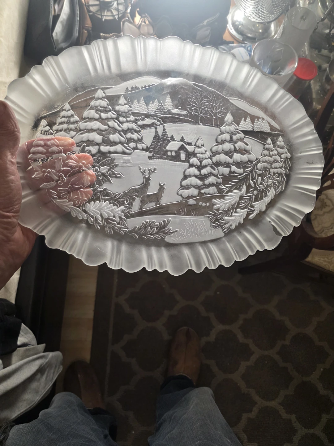Christmas crystal platter 15 x 5"